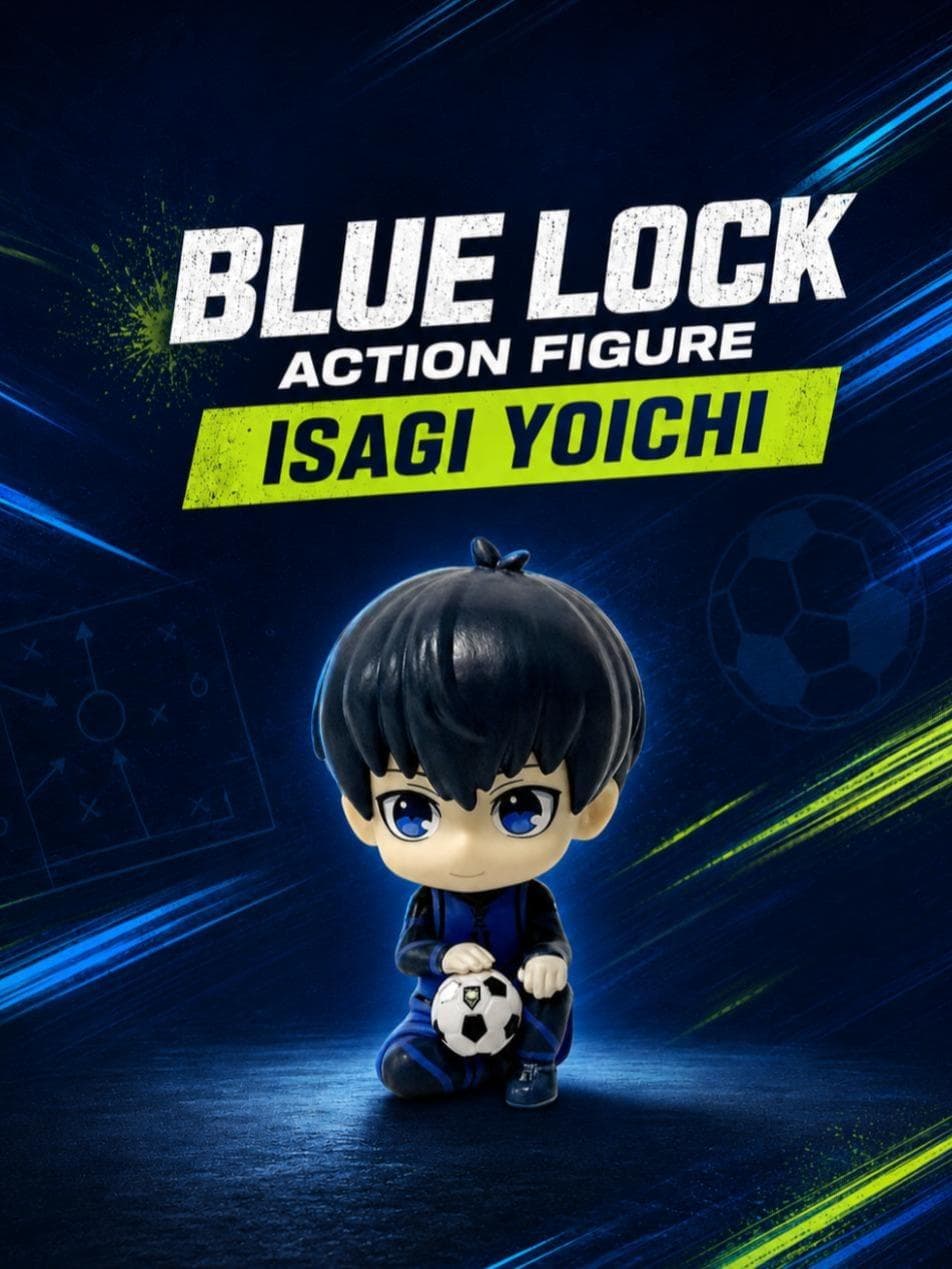 Action Figure Blue Lock Isagi Yoichi Chibi 10 cm com Bola