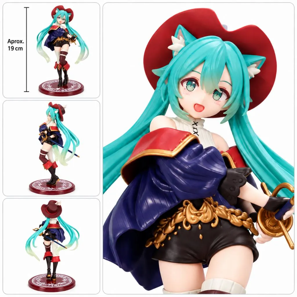 Action Figure Hatsune Miku - Gato de Botas Wonderland Vocaloid Boneca | Anime PVC Colecionável
