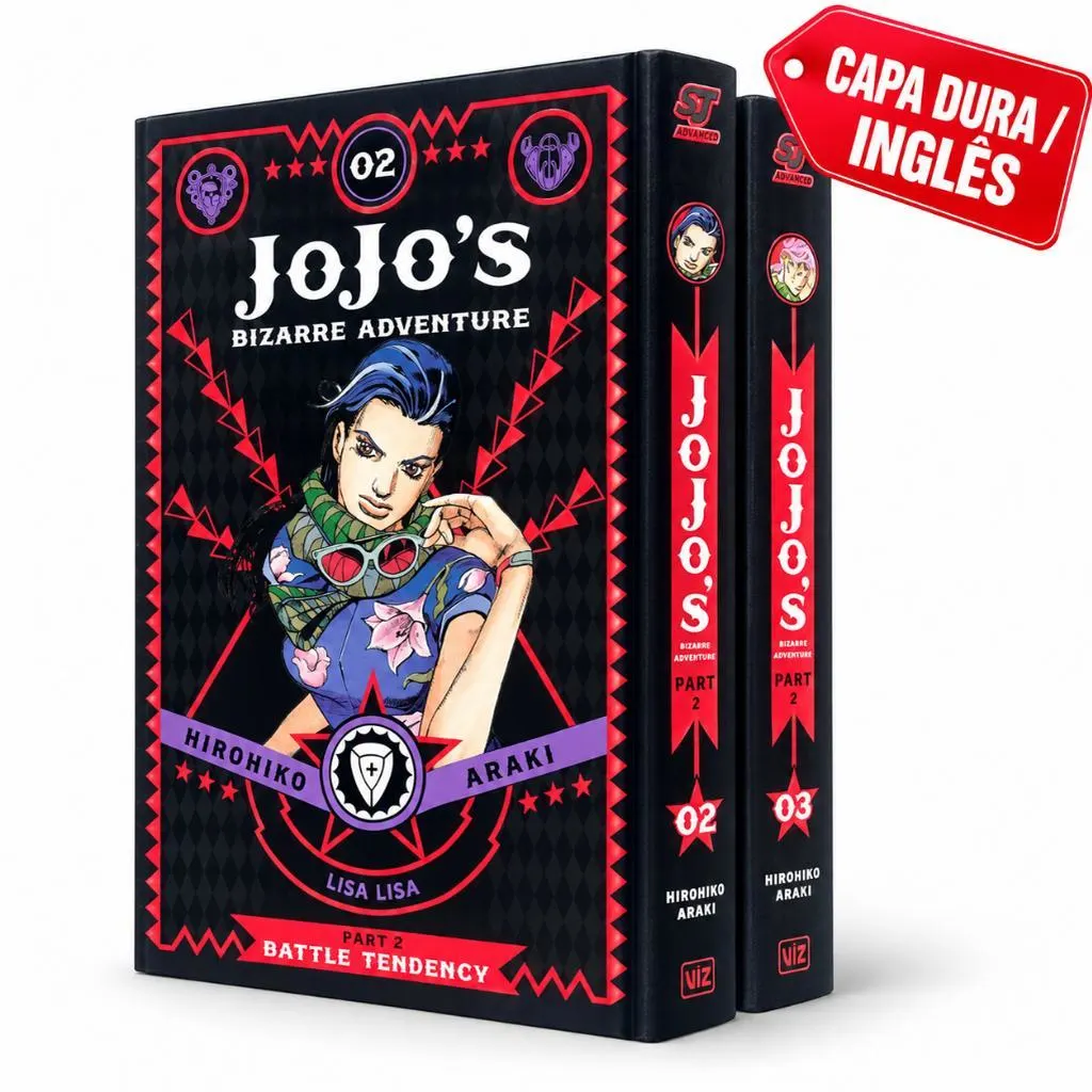 Mangá JoJo’s Bizarre Adventure Parte 2 Battle Tendency Vol. 2 e 3 Deluxe Capa Dura Inglês VIZ