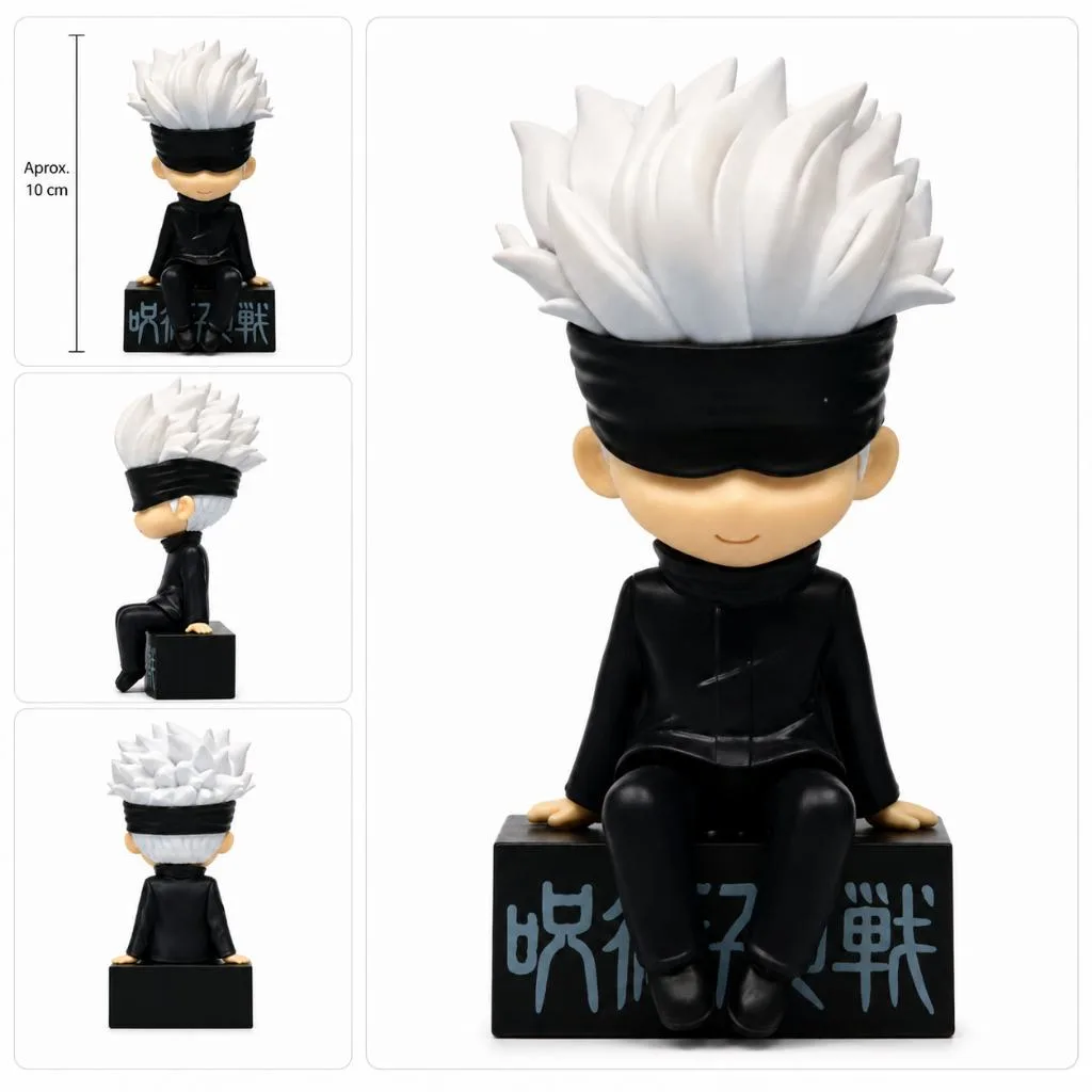 Action Figure Gojo Satoru 10cm Jujutsu Kaisen Sentado Chibi Boneco Anime Estatueta Colecionável PVC Mesa Presente