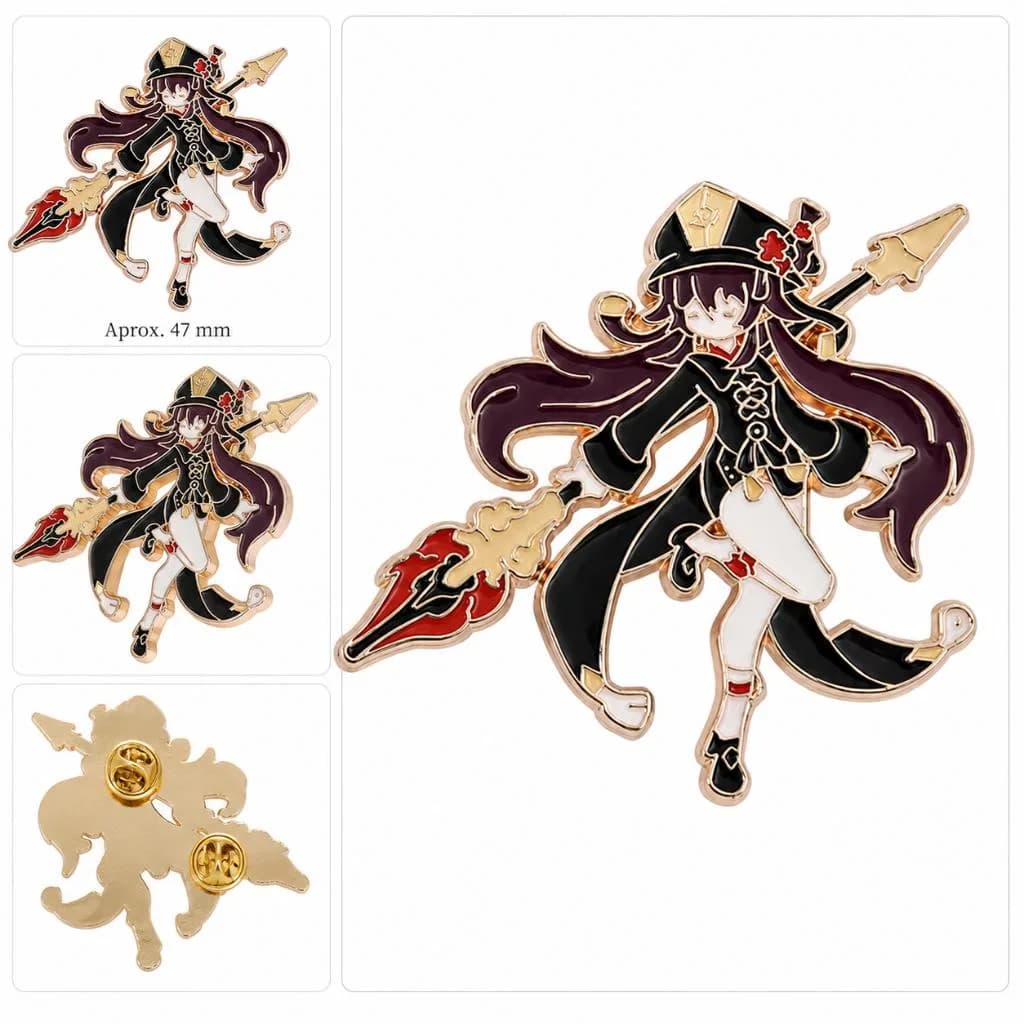 Pin Broche Hu Tao Genshin Impact 47mm Esmaltado Metal Pin Anime Game Lapela Mochila Colecionável