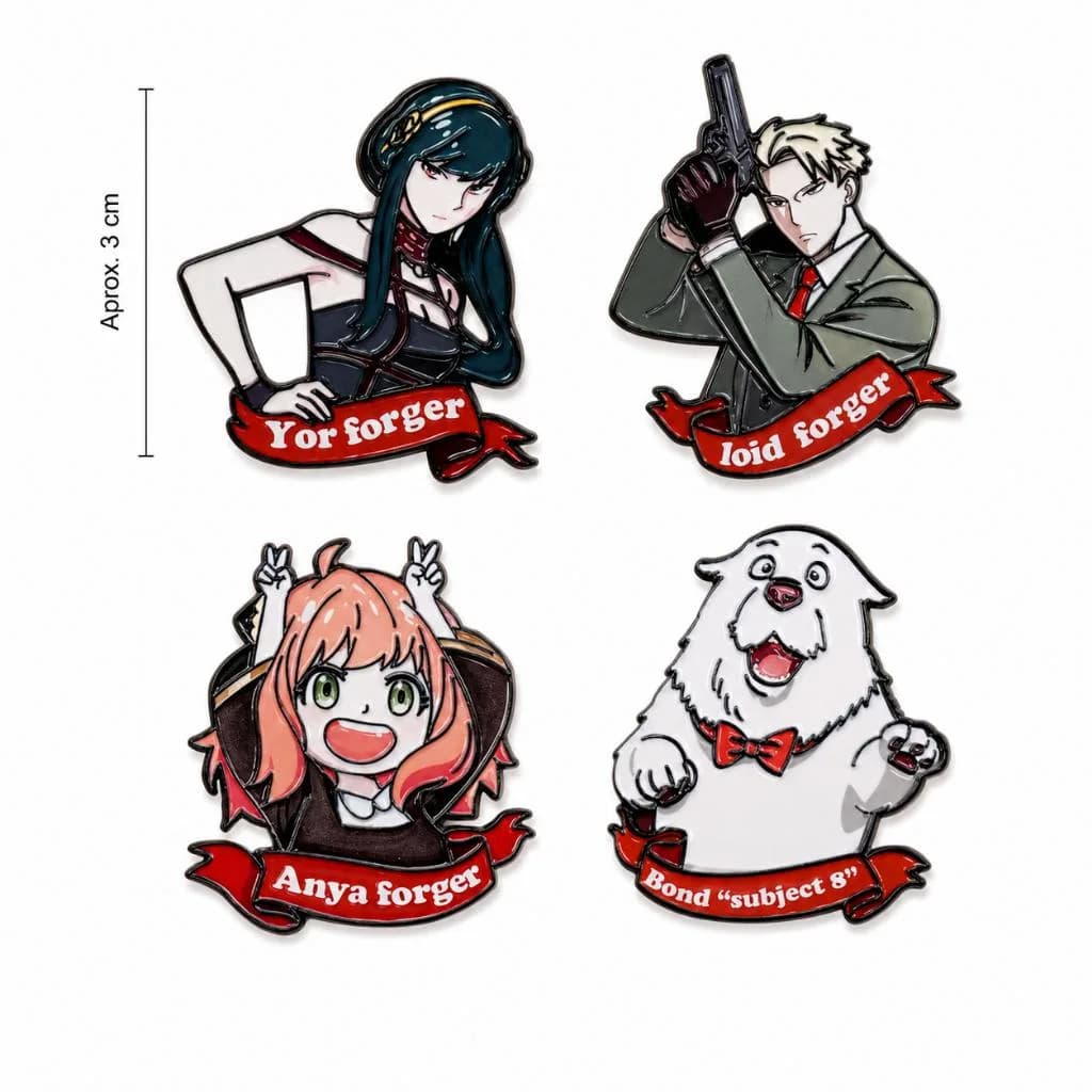 Kit 4 Pins Esmaltados Spy x Family Anime 3cm Anya Loid Yor Forger Bond Broche Metal Lapela Mochila Colecionável