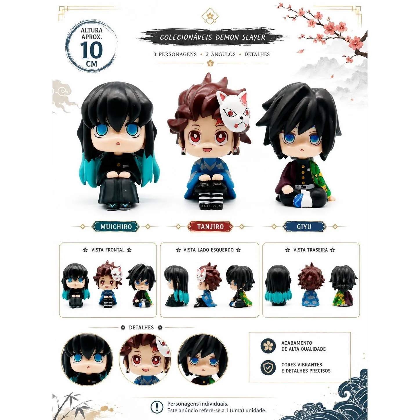 Action Figure Demon Slayer Tanjiro Tomioka Tokito Chibi - Kimetsu no Yaiba Colecionável