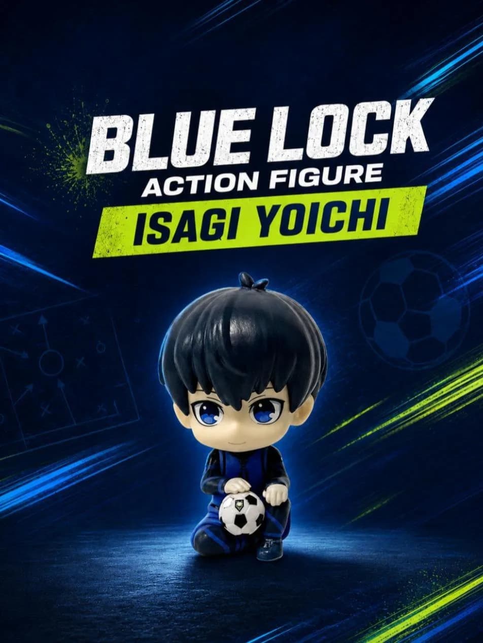 Action Figure Blue Lock Isagi Yoichi Chibi 10 cm com Bola