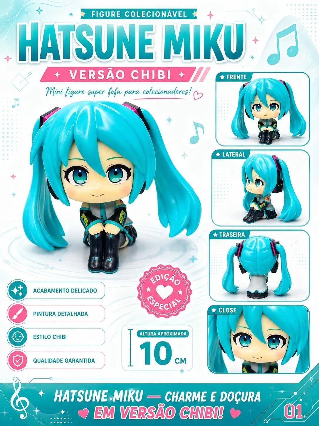 Action Figure Hatsune Miku Chibi 8cm Vocaloid Boneca Sentada Q Version Figure Colecionável PVC Fofa Decoração Novo e Lacrado